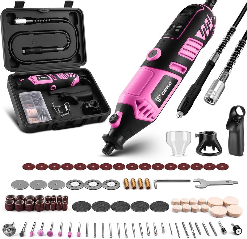 DEKOPRO Rotary Tool Kit: Power Hand Rotary Tools Mini for Wood/Metal, Electric Grinder Drill Machine Set with Flex Shaft for Carving, Cutting, Sanding, Grinding, Polishing, Engraving Pink - Image 1